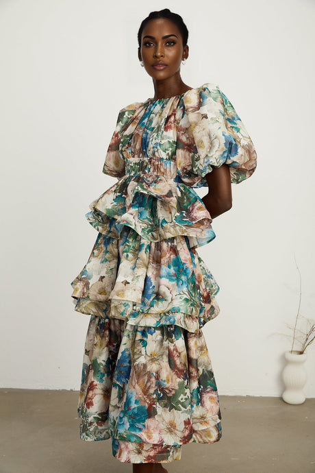 Lylah Floral Tiered Midi Dress