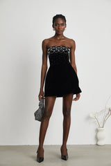Lylah Mini Dress Black Velvet Offthe Shoulder Crystal Embellished