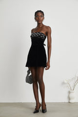 Lylah Mini Dress Black Velvet Offthe Shoulder Crystal Embellished