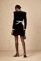 Mabel Mini Dress Black Velvet Beaded Fringed Flare