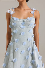 Mackenzie Light Blue Denim Halter Mini Dress with Heart Appliqués for Women