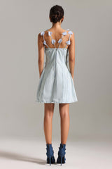 Mackenzie Light Blue Denim Halter Mini Dress with Heart Appliqués