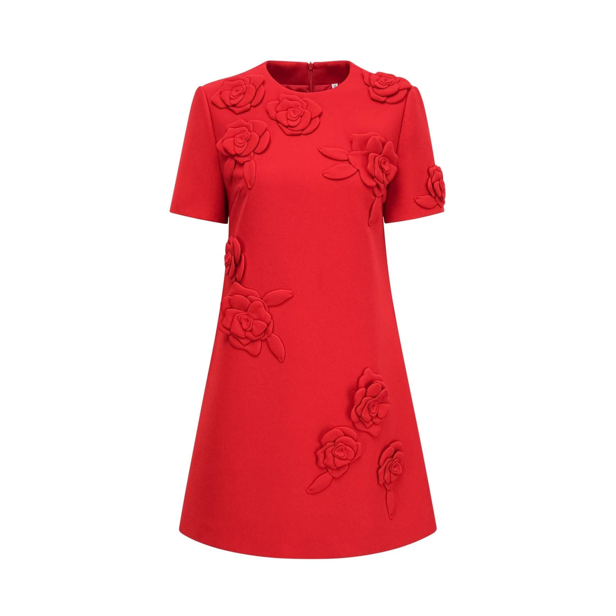 Mackenzie Mini Dress Red Floral Appliqu Short Sleeve Thigh Length