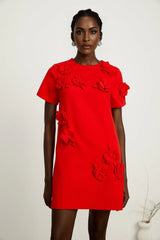 Mackenzie Mini Dress Red Floral Appliqu Short Sleeve Thigh Length