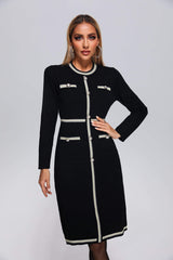 Macy Black Knit Midi Dress with Button Detailing