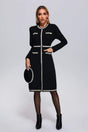 Macy Black Knit Midi Dress with Button Detailing and Trim