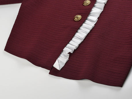 Macy Blouse - Cropped Tailored Silhouette - Ruffled Front Detail - Rich - Fitted Structure - Button Accents