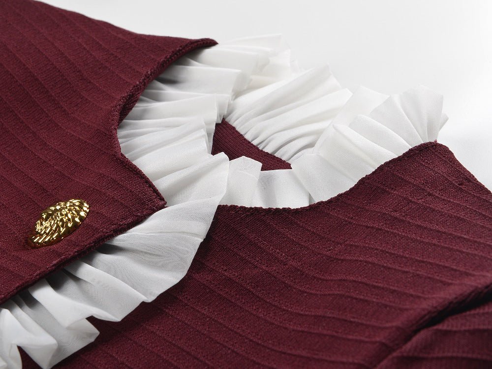 Macy Blouse - Cropped Tailored Silhouette - Ruffled Front Detail - Rich - Fitted Structure - Button Accents