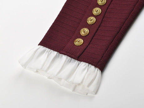 Macy Blouse - Cropped Tailored Silhouette - Ruffled Front Detail - Rich - Fitted Structure - Button Accents