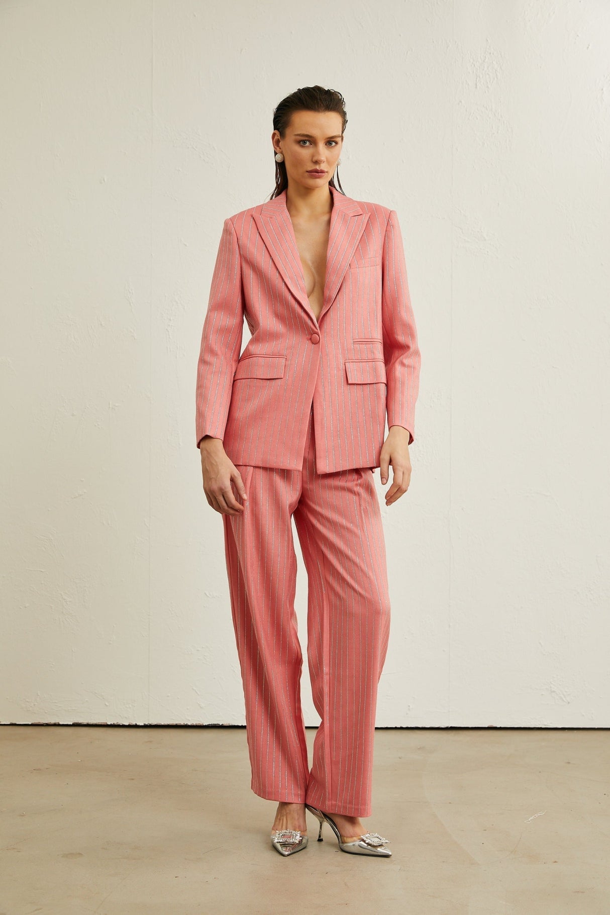 Macy Jacket & Trousers in Vertical Stripe Pattern