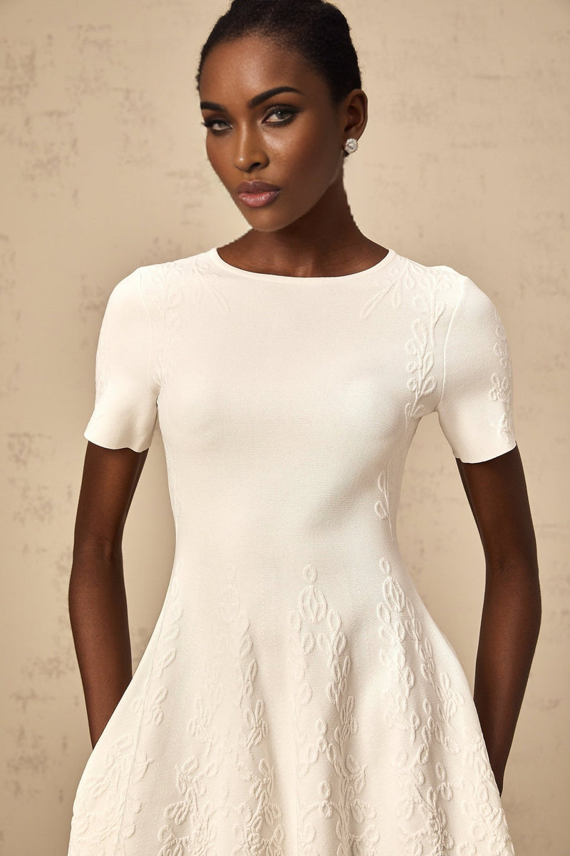 Macy Mini Dress Jacquard Cut Out Scallop Hem White