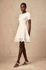 Macy Mini Dress Jacquard Cut Out Scallop Hem White