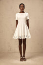 Macy Mini Dress Jacquard Cut Out Scallop Hem White