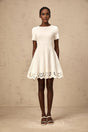 Macy Mini Dress Jacquard Cut Out Scallop Hem White