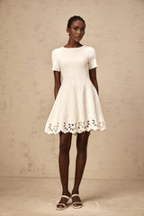 Macy Mini Dress Jacquard Cut Out Scallop Hem White