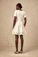 Macy Mini Dress Jacquard Cut Out Scallop Hem White