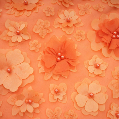 Macy Mini Dress Orange 3D Petal Bead Embellished Keyhole Mini - Length