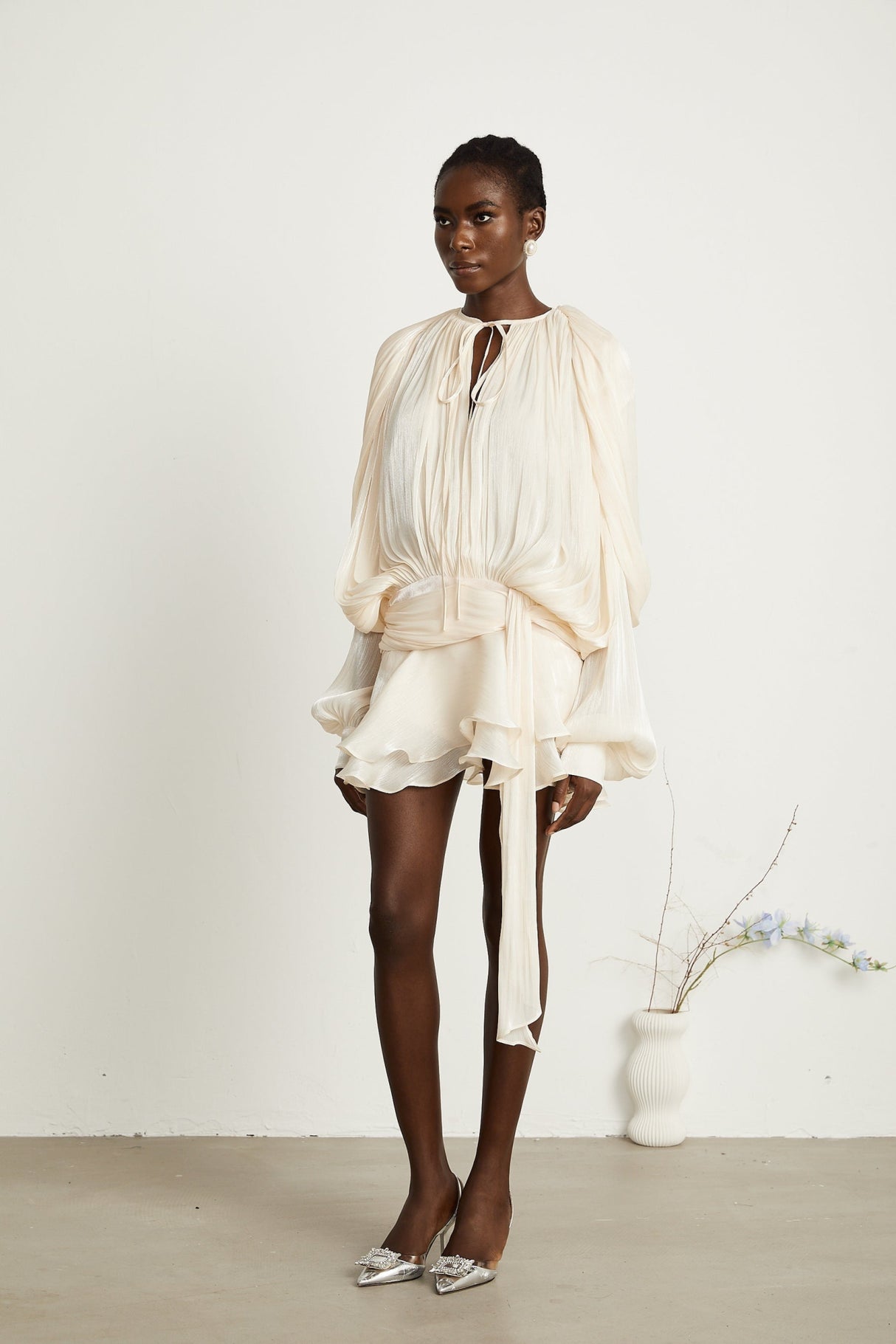 Macy Mini Dress with Twist Design and Ruffled Hem