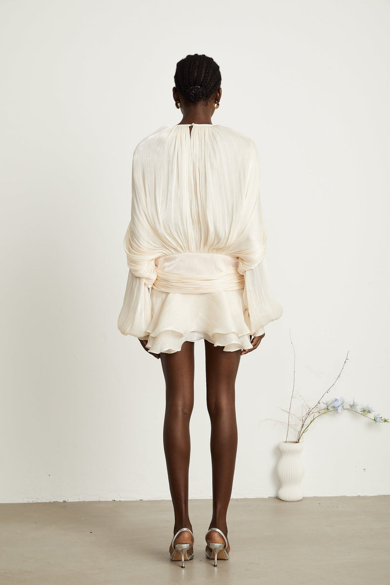 Macy Mini Dress with Twist Design and Ruffled Hem