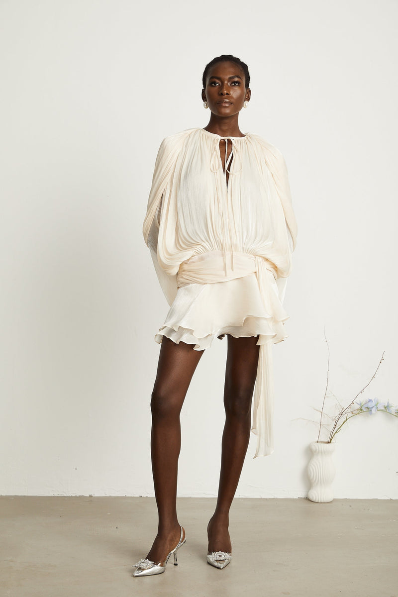 Macy Mini Dress with Twist Design and Ruffled Hem