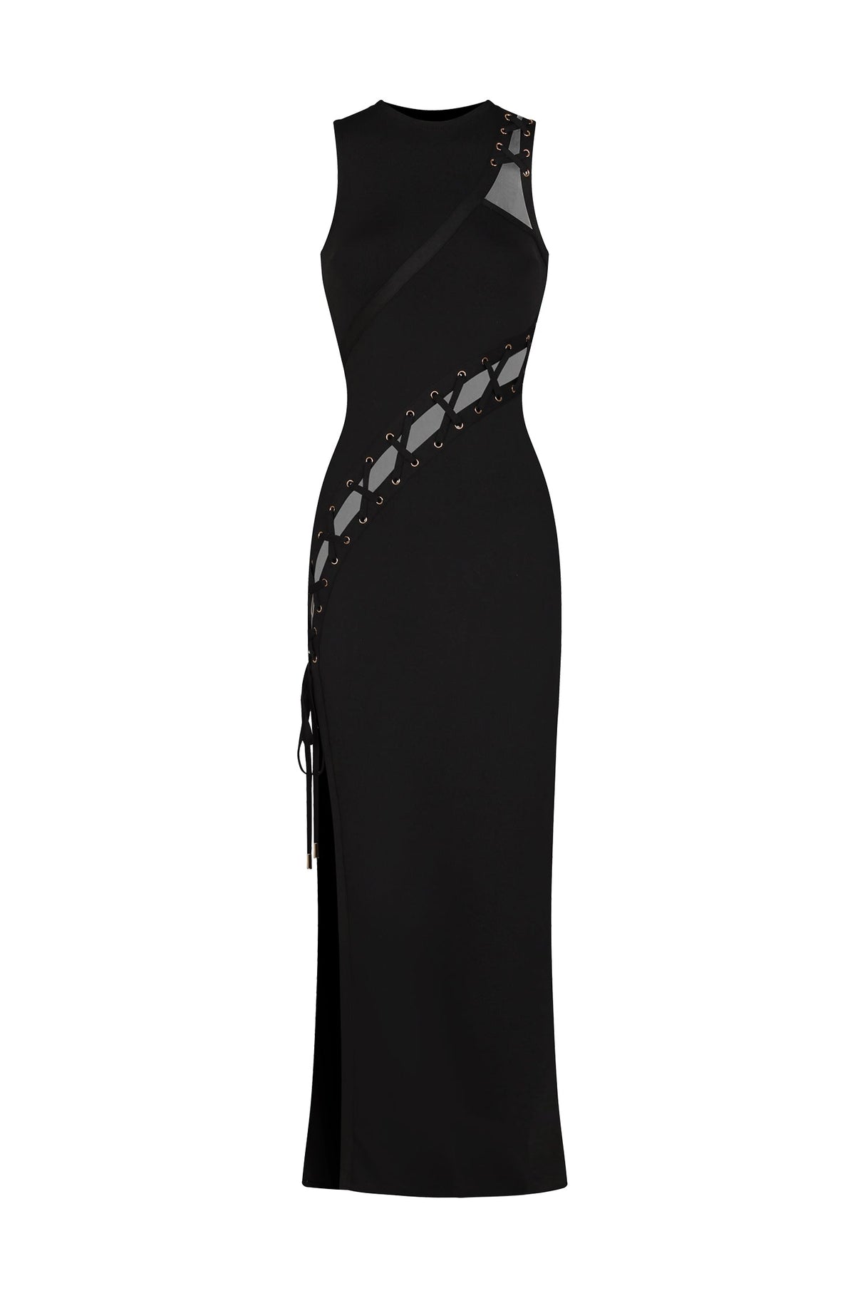 Madalynn Black Bandage Dress with Hollowed Out Detailing and High Slit for Evening Outfits