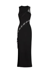 Madalynn Black Bandage Dress with Hollowed Out Detailing and High Slit for Evening Outfits