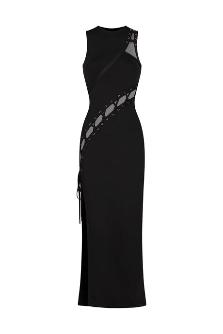 Madalynn Black Bandage Dress with Hollowed Out Detailing and High Slit for Evening Outfits