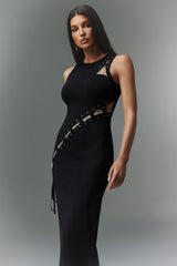 Madalynn Black Bandage Style Evening Dress with Hollowed Out Detailing and High Slit