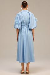 Madalynn Blue Button-Front Floral Appliqué Dress