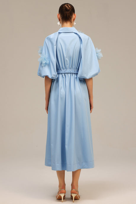 Madalynn Blue Button-Front Floral Appliqué Dress
