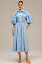 Madalynn Blue Floral Appliqué Button-Front Dress