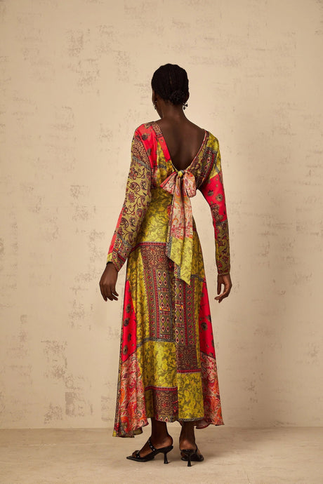Madalynn Midi Dress Green Pattern Print Flared Maxi Womens