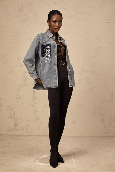 Maddalena Denim Shirt with Rhinestone Embellishments