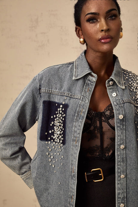 Maddalena Denim Shirt with Rhinestone Embellishments
