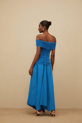 Maddalena Maxi Dress - Off - the - Shoulder - Cinched Waist - Ruched Asymmetrical Hem