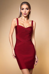 Maddalena Red Bandage Dress with Sweetheart Neckline and Strap Detail