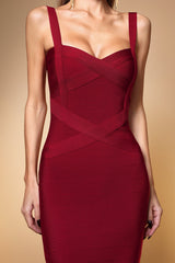 Maddalena Red Bandage Dress with Sweetheart Neckline and Strap Detail