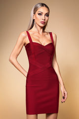 Maddalena Red Bandage Dress with Sweetheart Neckline and Strap Detail for Women
