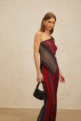 Maddalena Top & Trousers Set - Metallic Threading - Stripe Pattern - Sequin Embellishment - Pleated Detailing - Asymmetrical Hem