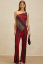 Maddalena Top & Trousers Set - Metallic Threading - Stripe Pattern - Sequin Embellishment - Pleated Detailing - Asymmetrical Hem