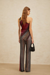Maddalena Top & Trousers Set - Metallic Threading - Stripe Pattern - Sequin Embellishment - Pleated Detailing - Asymmetrical Hem