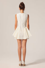 Maddalena White Textured Sleeveless Mini Dress for Summer Parties and Events
