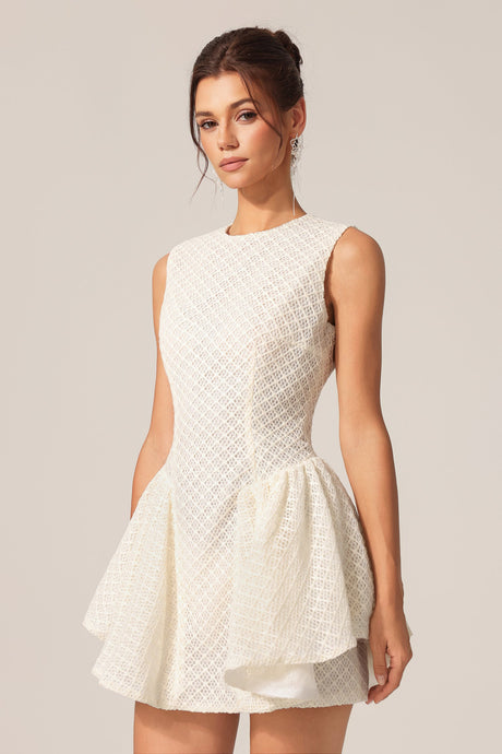 Maddalena White Textured Sleeveless Mini Dress for Special Occasions
