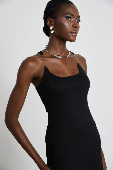 Madeleine invisiblestrap ribbed maxi dress
