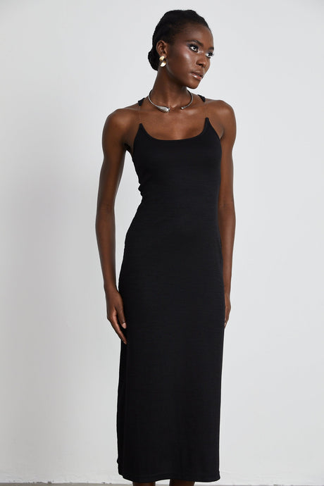 Madeleine invisiblestrap ribbed maxi dress