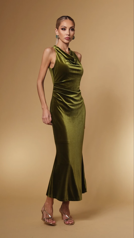Madeline Green Velvet Maxi Dress for Formal Occasions and Upscale Events
