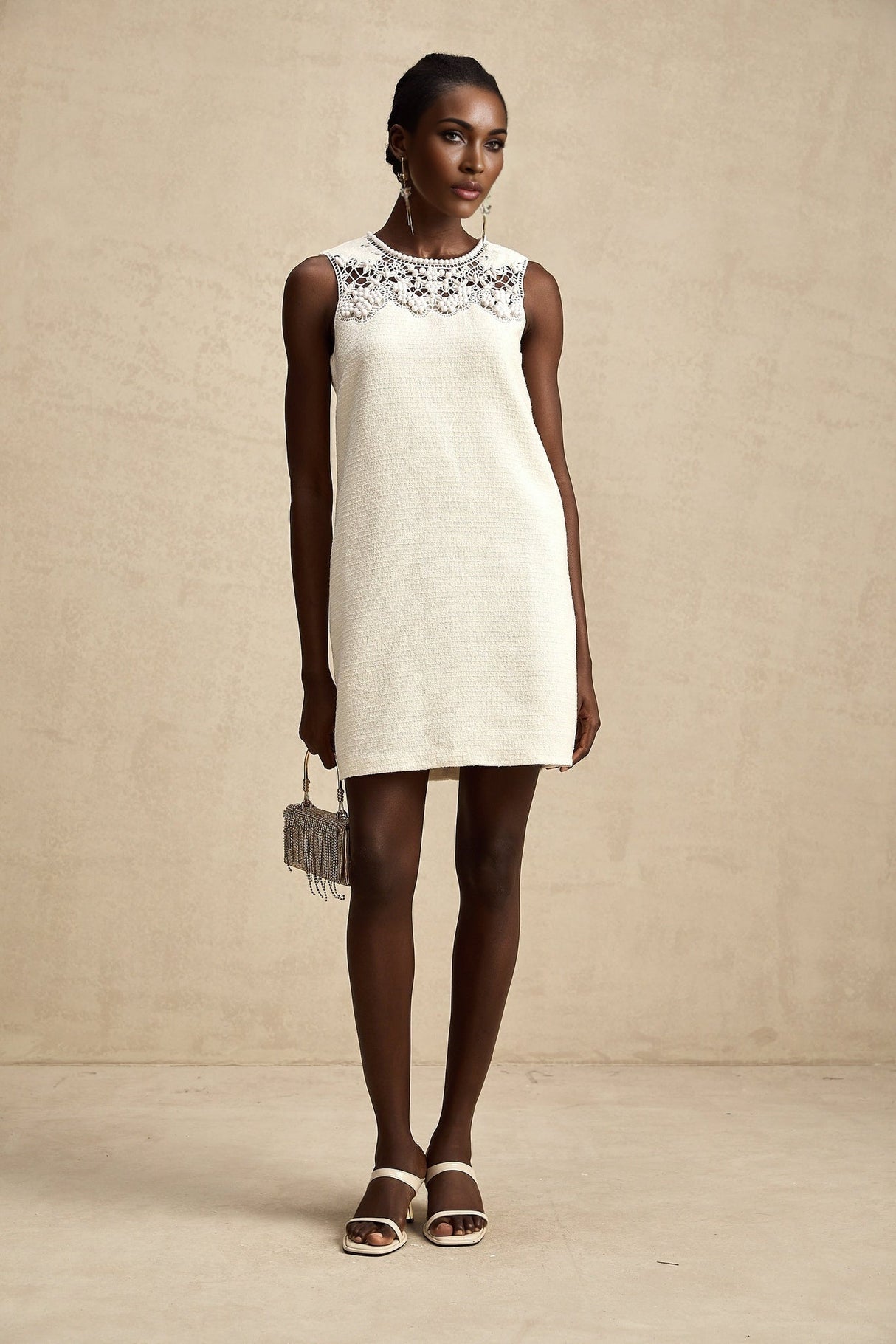 Madeline Mini Dress Madeline White Embroidered Cut Out Beaded