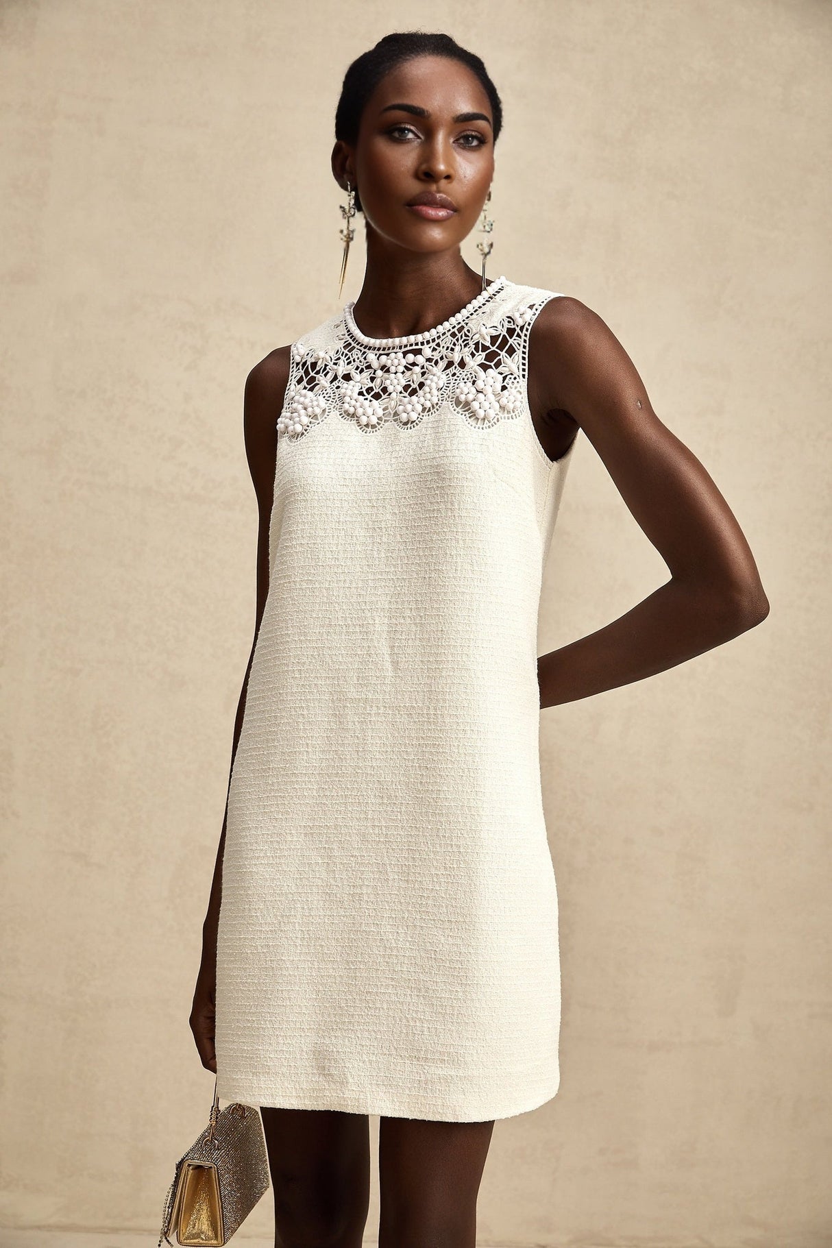 Madeline Mini Dress Madeline White Embroidered Cut Out Beaded