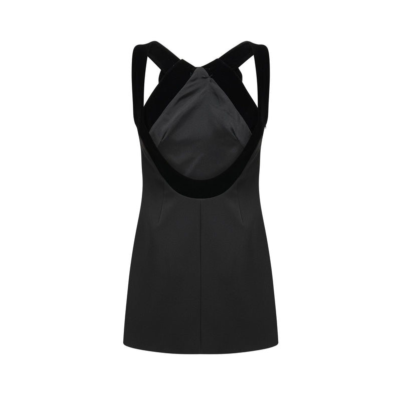 Madelyn Mini Dress Black Wool Velvet Bow Low Back