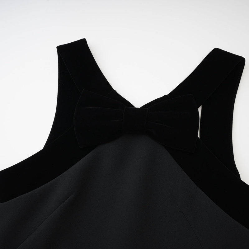 Madelyn Mini Dress Black Wool Velvet Bow Low Back